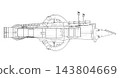 Ringed Spacecraft Technical Line Drawing. Vector 143804669
