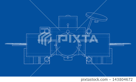 Space Station Blueprint Line Drawing. Vector 143804672