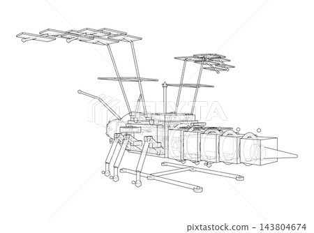 Satellite Spacecraft Line Drawing. Vector Satellite Spacecraft Line Drawing. Vector 143804674