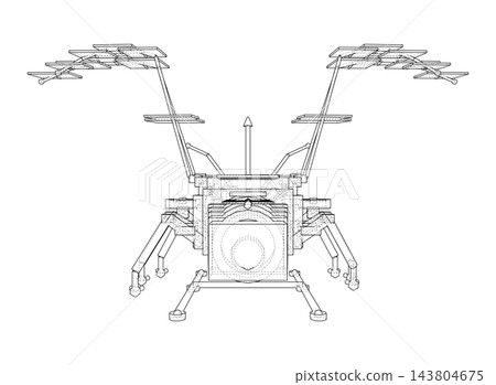 Mechanical drone technical line drawing. Vector Mechanical drone technical line drawing. Vector 143804675
