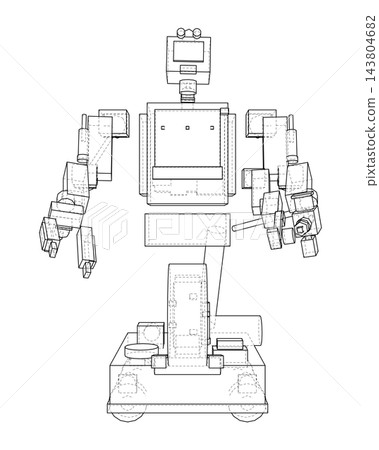 Front View Mechanical Robot Line Drawing. Vector Front View Mechanical Robot Line Drawing. Vector 143804682
