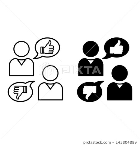 Opinion Icons. Black and White Vector Illustrations. Judgment, Evaluation, Conclusion. People, Like and Dislike. Speaking Concept 143804889