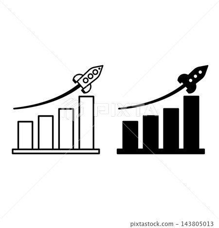 Growth Icons. Black and White Vector Illustration. Income Growth Chart and Rocket. Digital Marketing Concept Growth Icons. Black and White Vector Illustration. Income Growth Chart and Rocket. Digital Marketing Concept 143805013