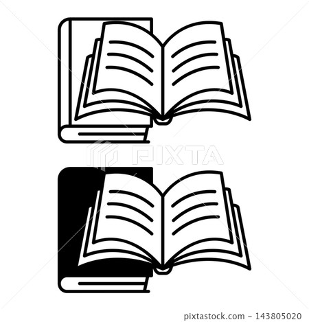 Books Icons. Black and White Vector Illustrations. Open Book and Closed Book. Printed Publications with Text Information. Teacher Concept 143805020