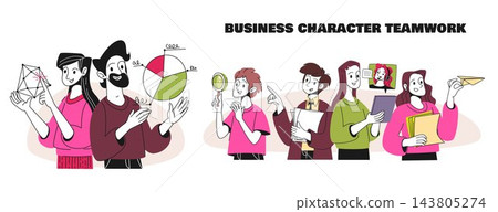 Vector team collaboration scenes for presentations Vector team collaboration scenes for presentations 143805274