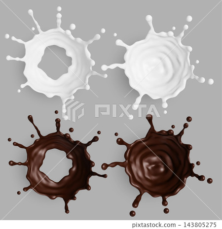 Realistic milk and chocolate splashes crowns Realistic milk and chocolate splashes crowns 143805275