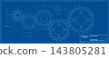 Technical blueprint background with gear mechanism 143805281