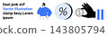 Financial planning, decision-making, interest rate, money management, savings, and economics. Person thinking, percentage sign and hand holding a coin. Financial planning and decision-making concept 143805794