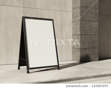 Blank an A frame sidewalk sign at the foot of stone steps 3D render 143805855