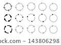 Different circular arrows of black color, different thickness and size. Vector 143806298