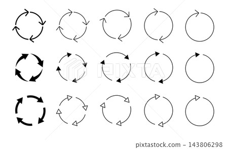 Different circular arrows of black color, different thickness and size. Vector Different circular arrows of black color, different thickness and size. Vector 143806298