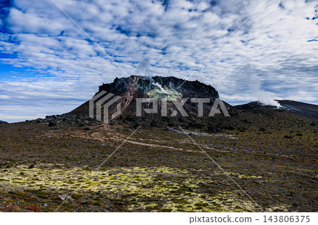 在樽前山崎嶇的熔岩穹丘和堅硬的火山礫石上，成簇生長著黃綠色的倭山苔蘚，景色蔚為壯觀。 143806375