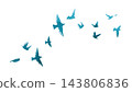 Flying blue birds silhouette flock. hand drawing. Not AI. Vector illustration 143806836