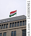 A Hungarian flag hangs on a rooftop in Berlin. 143806961