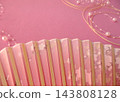 Japanese-style fan and pink pearl bead material 143808128