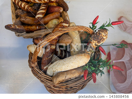 Fresh pastries in bakery 143808456