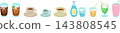一套採用版畫風格設計的軟性飲料（咖啡、果汁等）。 143808545