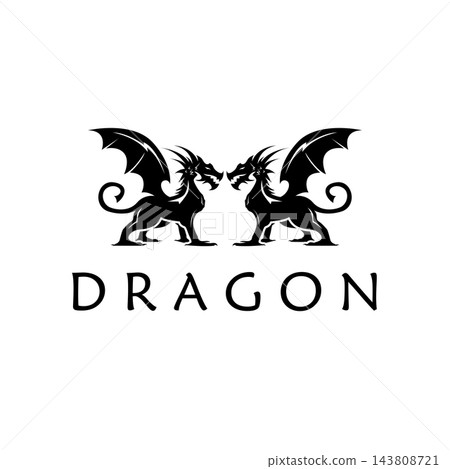 Illustration creative mythical dragon silhouettes flat design Illustration creative mythical dragon silhouettes flat design 143808721
