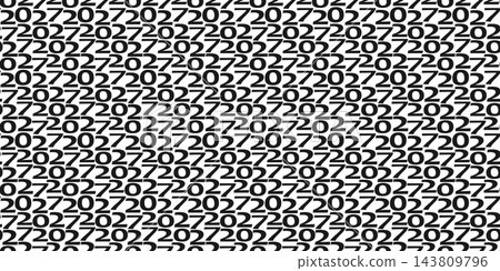 Black 2027 New Yea Date Seamless Pattern Banner Format gift wrapping Hand drawn typographic design. Isolated Vector illustration New Year gift wrap, festive packaging, stationery or seasonal backdrop 143809796
