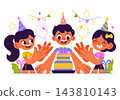 Birthday Party Vector Illustration Featuring Colorful Balloons, Festive Cake, Gift Boxes, Confetti, and Joyful Celebration Decorations 143810143