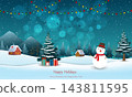 Merry Christmas and Happy new year card,Celebrate themed with Santa Claus coming to village on winter night 143811595