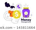 Money Management Vector Illustration Featuring Budget Planning, Savings, Financial Strategy, Expense Tracking, and Personal Finance Organization 143811664
