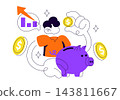 Money Management Vector Illustration Featuring Budget Planning, Savings, Financial Strategy, Expense Tracking, and Personal Finance Organization 143811667
