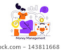 Money Management Vector Illustration Featuring Budget Planning, Savings, Financial Strategy, Expense Tracking, and Personal Finance Organization 143811668