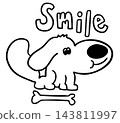 Hand drawn outline of puppy with dog bone for colouring book, art, cartoon, characters, comic, mascot, pet shop, vet, home, house, yard, playtime, woof, adopt and rescue animals, foster home, shelter 143811997