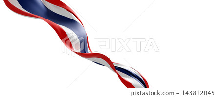 Thailand flag ribbon flowing isolated on white background with copy space 3D render Thailand flag ribbon flowing isolated on white background with copy space 3D render 143812045