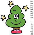 Hand drawn Christmas tree cartoon with yellow stars for Christmas and New Year decoration, ornament, card print, sticker, festive winter, pimple patch, mascot, standee, happy holidays, costume, brooch 143812215