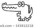 Hand drawn crocodile outline for wild animal, stickers, cartoon character, comic, mascot, plush toy, kid doll, cute patch, brooch, standee, department store, zoo, souvenir shop, art, painting	 143812218