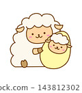 一隻母羊和她的小羊羔的可愛插圖（帶有輪廓線） 143812302