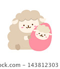 可愛的母羊和小羊插圖（無輪廓） 143812303