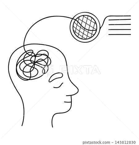 Organizing Chaos and Data Analysis Concept. Linear Doodle. Human Head with Mind Map, Information Filtering, and Structured Plan. Vector Illustration. Outline Hand Drawn 143812830