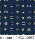 Elegant navy blue seamless pattern with gold and ivory circles, overlapping rings, and minimalist geometric shapes. 143813665