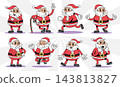Santa Claus retro 1930s style rubber hose cartoon characters set for christmas design, Vector illustration. 143813827