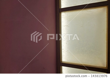 Traditional Japanese Shoji Paper Sliding Door Frame Against Soft Purple Wall Interior. 143813976