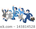 A flat illustration (set) of business people jumping in a line. 143814528