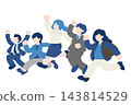 A flat illustration (set) of business people jumping in a line. 143814529
