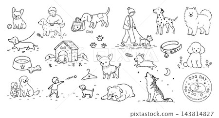 狗狗鋼筆畫插畫集（走路、玩耍、睡覺） 143814827