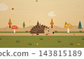 Walking Hedgehog Autumn Retro Illustration Background 143815189