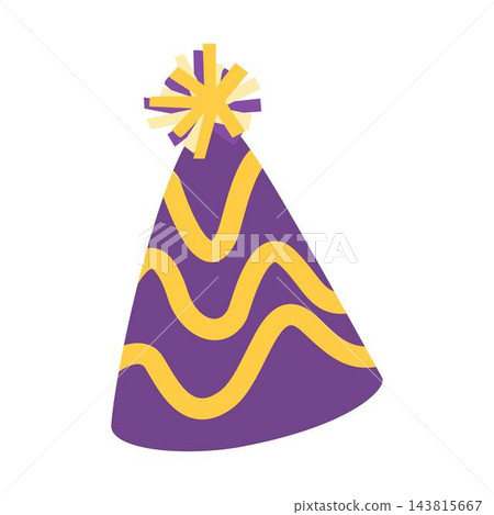 purple party hat with yellow swirls illustration 143815667