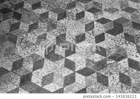 Stone floor perspective, featuring a three dimensional geometric cubes Stone floor perspective, featuring a three dimensional geometric cubes 143816221