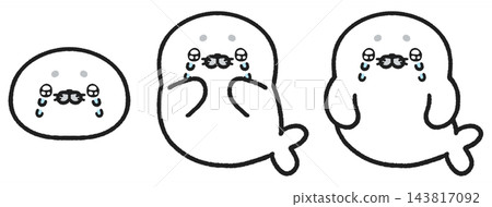 A set of illustrations of a seal crying with teary eyes. A set of illustrations of a seal crying with teary eyes. 143817092