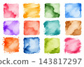 Colorful Watercolor Paint Swatches with Textured Brush Edges Colorful Watercolor Paint Swatches with Textured Brush Edges 143817297