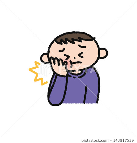 一個人因為牙痛而用手摀著臉頰。 143817539