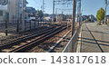 Tracks and switches of a local railway running through a residential area 143817618