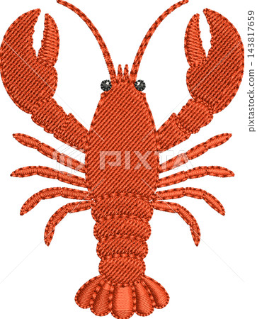 Lobster Illustration with Embroidered Stitch Texture, Isolated Clipart Design Element Lobster Illustration with Embroidered Stitch Texture, Isolated Clipart Design Element 143817659