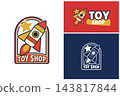 Playful rocket design with bright colors, stars, and a shield shape for a dynamic and fun toy shop identity vector design inspiration 143817844